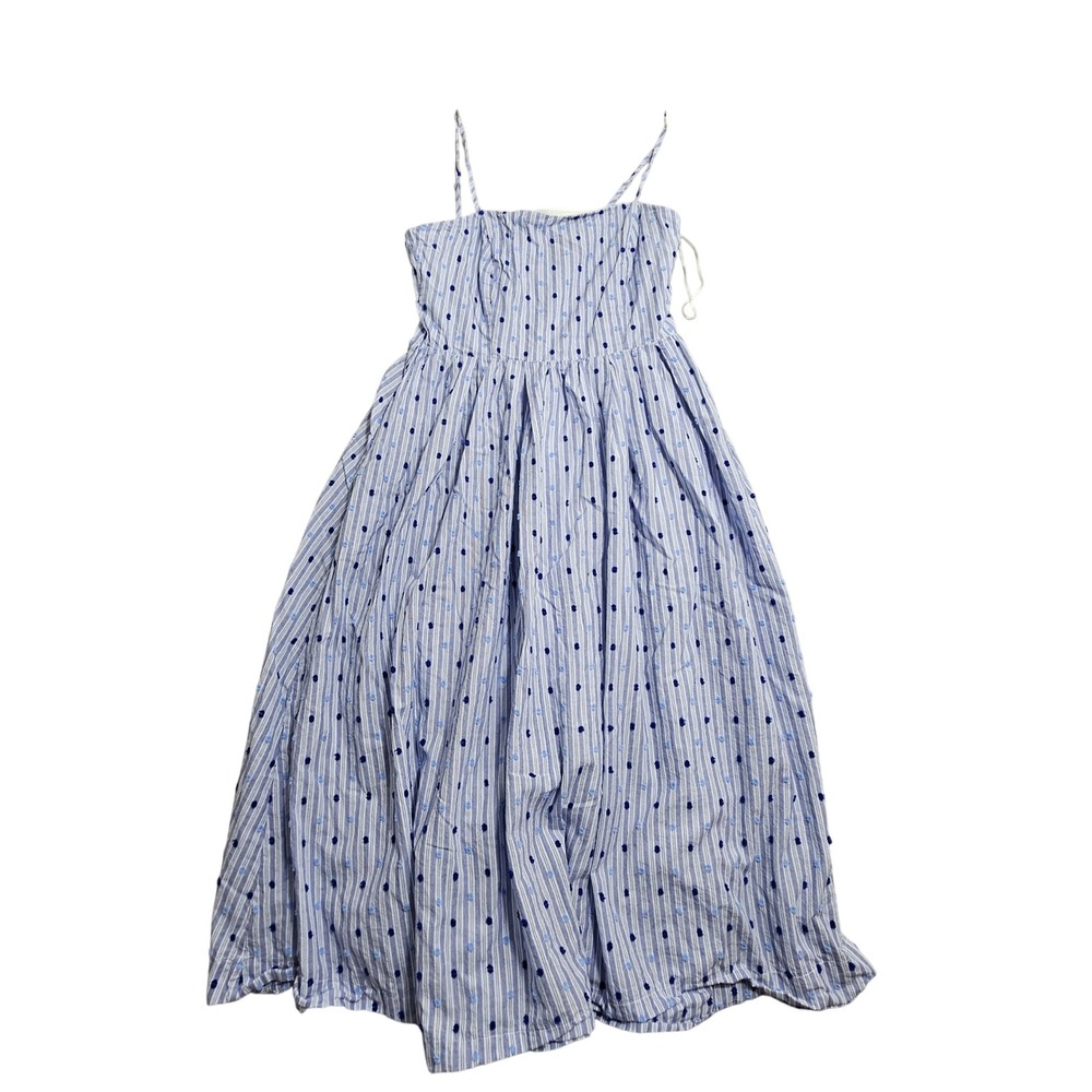 Flying Tomato Sundress Women Size M Blue Striped Polka Dot Midi‎ Spaghetti Strap